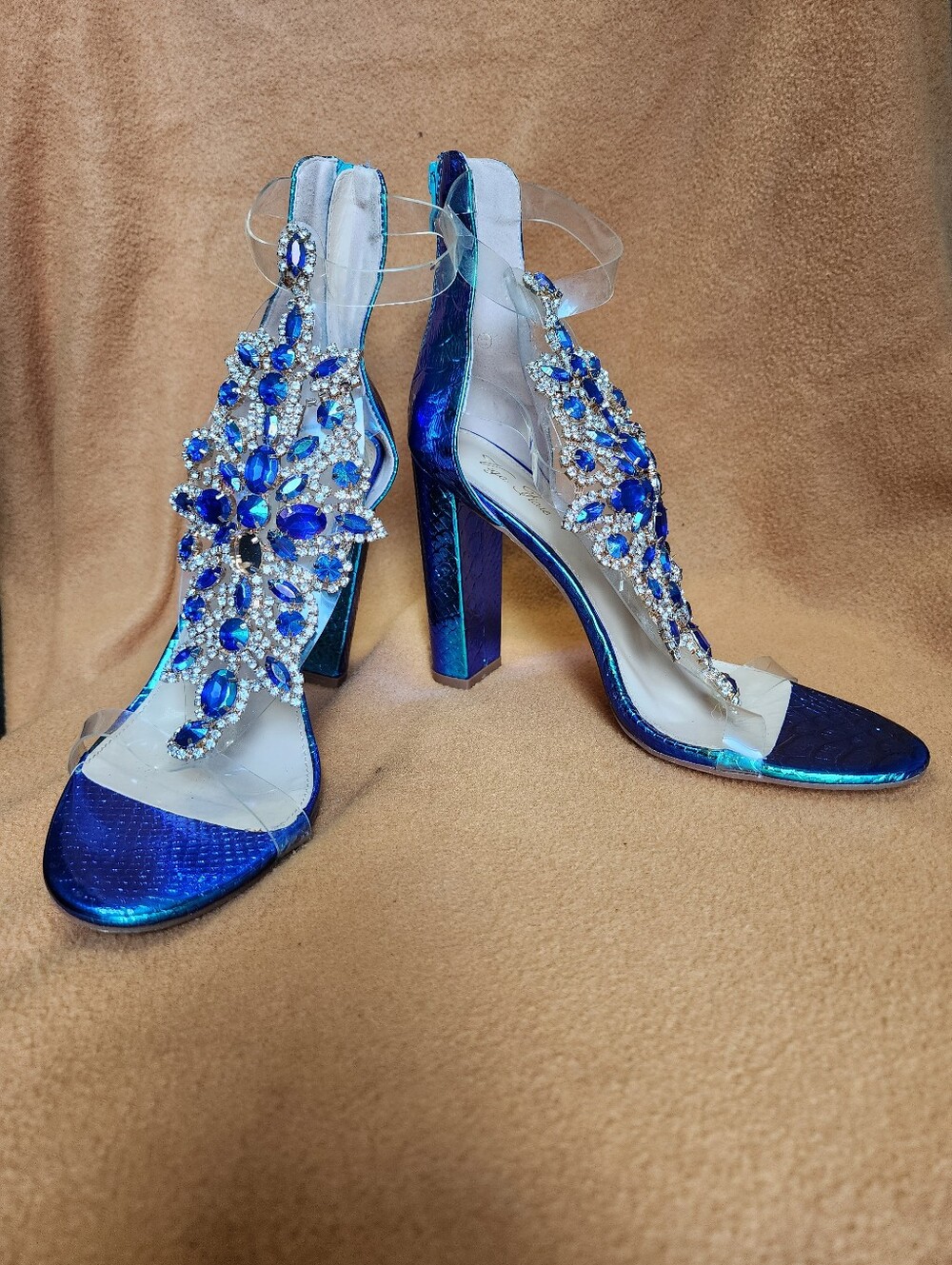 Vigo Fiore Blue Jeweled High Heel Sandals